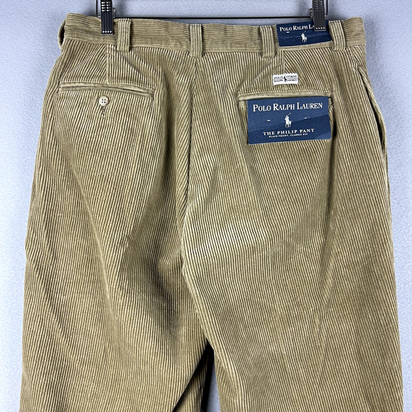 VTG Polo Ralph Lauren Corduroy Philip Pant Mens 35x32 Beige 90s Preppy NEW - Picture 9 of 13